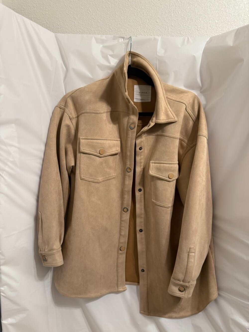 Elodie Tan Faux Suede Snap Front Shacket Size S